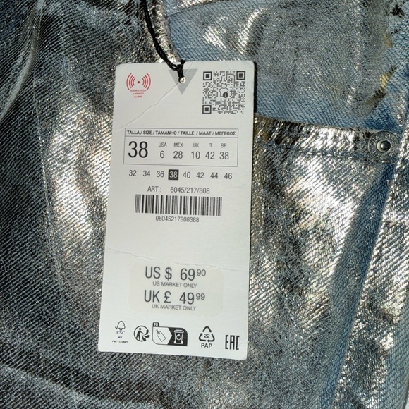 NEW WITH TAGS ZARA METALLIC JEAN SLIVER - Picture 4 of 9